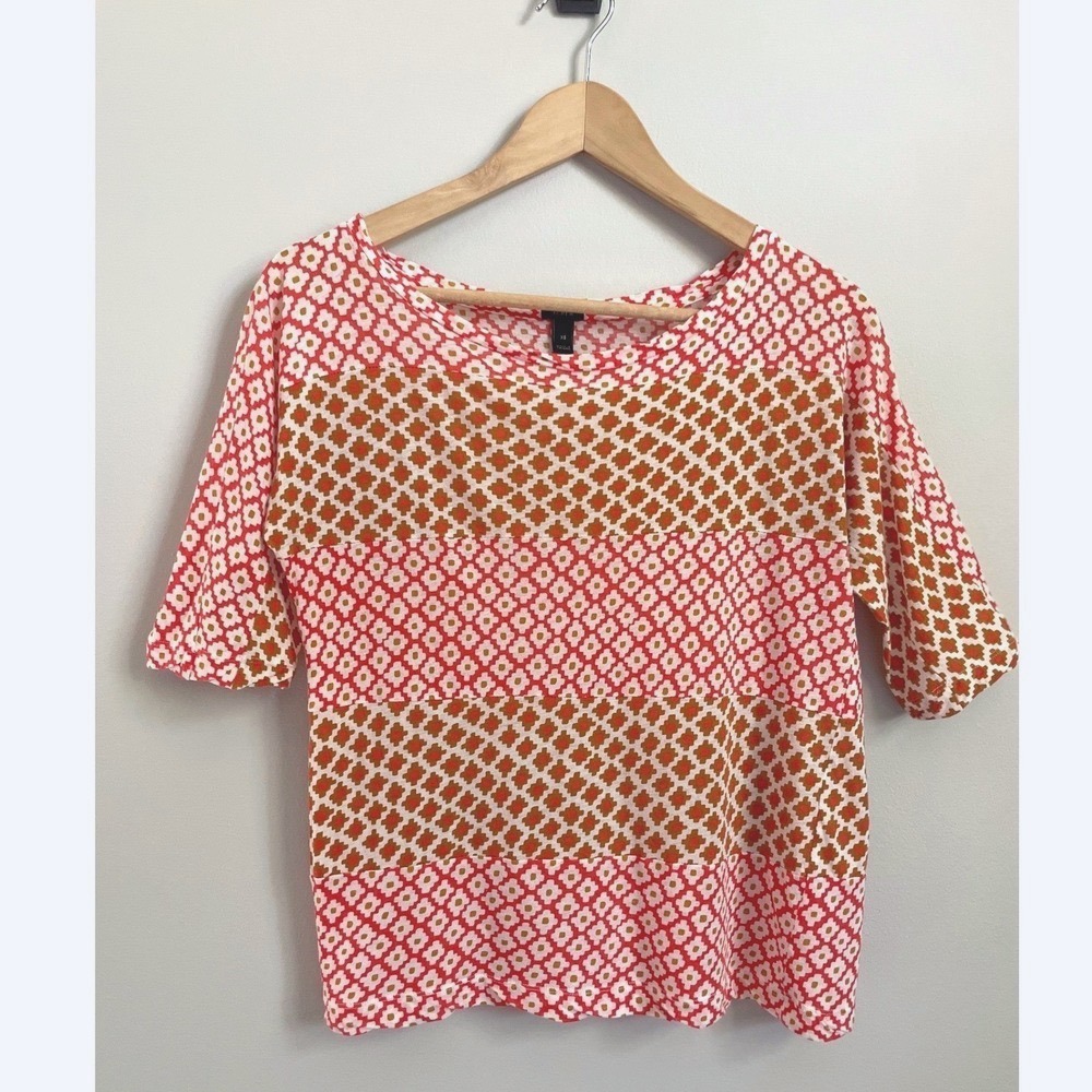 J. Crew Elbow-Sleeve Boho Geo-Colorblock Cotton Top